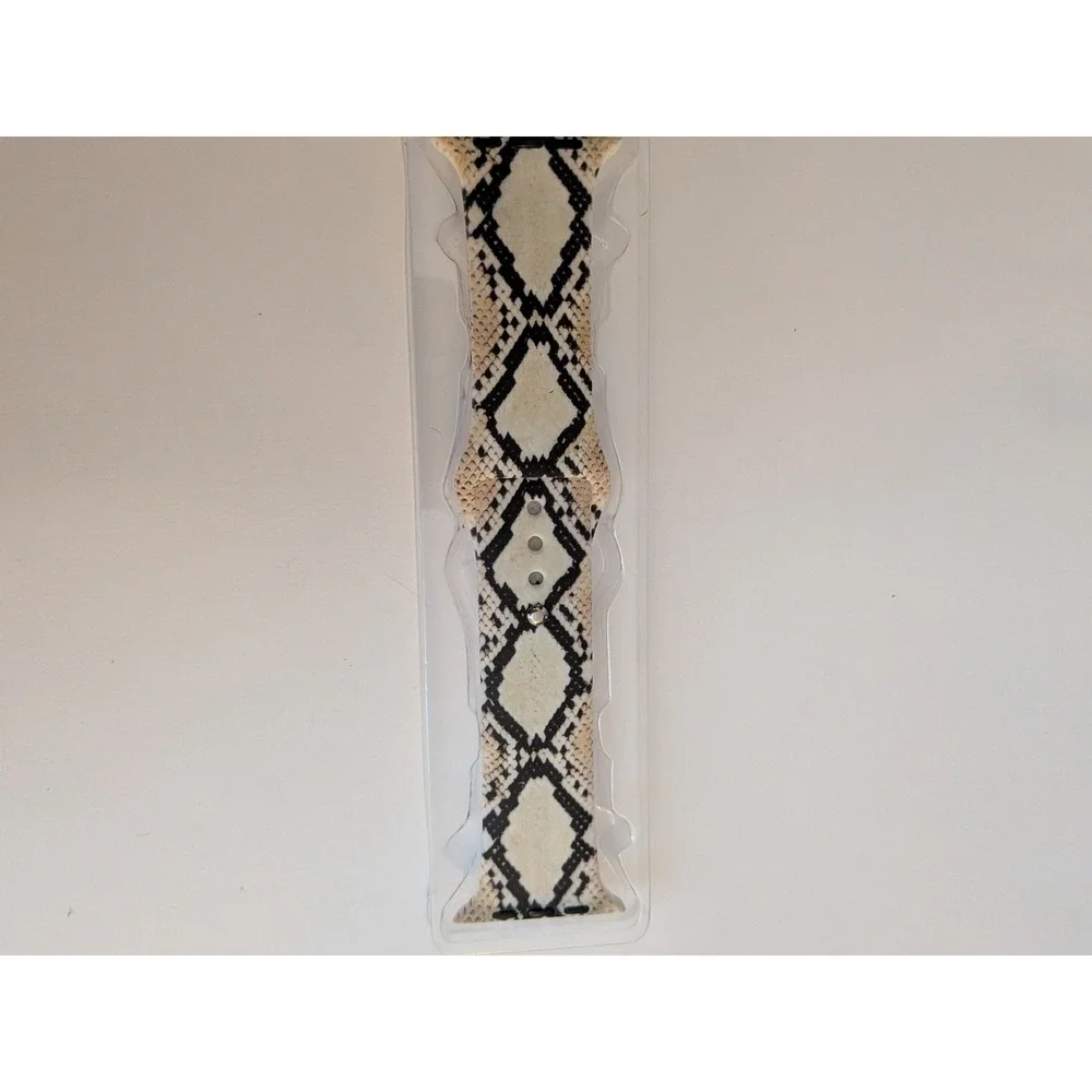 42mm Smart Watch Band Snakeskin Animal Print Silicone Sport Strap Cream Black